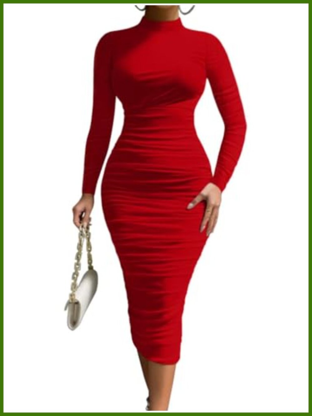 LAGSHIAN Women's Bodycon Mock Neck Long Sleeve Midi Party Dress